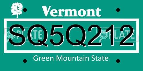 SQ5Q212 Vermont License Plate