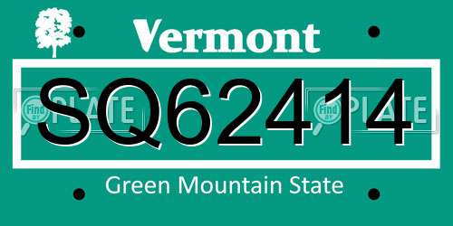 SQ62414 Vermont License Plate