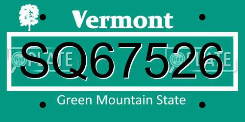 SQ67526 Vermont License Plate