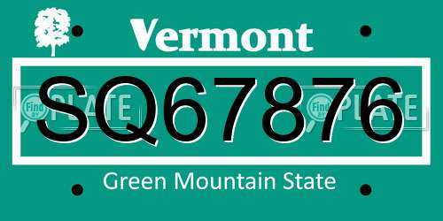 SQ67876 Vermont License Plate