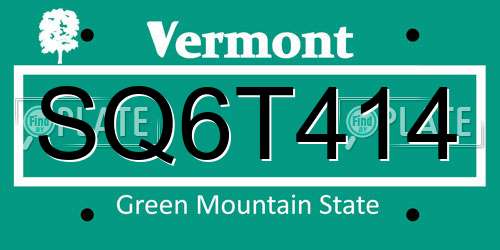 SQ6T414 Vermont License Plate