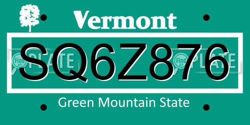 SQ6Z876 Vermont License Plate