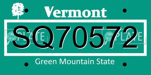 SQ70572 Vermont License Plate