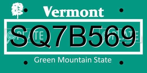 SQ7B569 Vermont License Plate