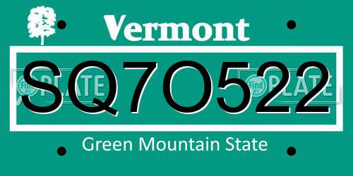 SQ7O522 Vermont License Plate
