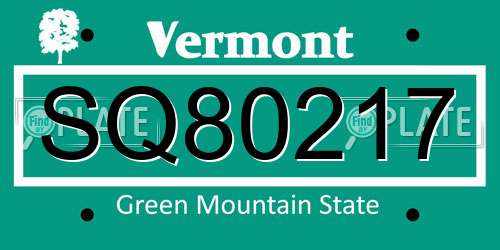 SQ80217 Vermont License Plate