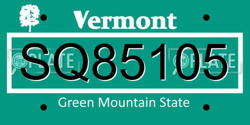 SQ85105 Vermont License Plate