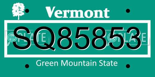 SQ85853 Vermont License Plate