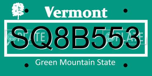 SQ8B553 Vermont License Plate