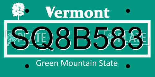 SQ8B583 Vermont License Plate