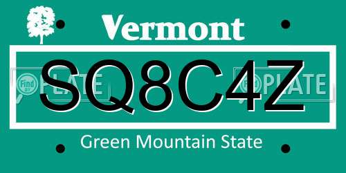 SQ8C4Z Vermont License Plate