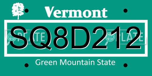 SQ8D212 Vermont License Plate