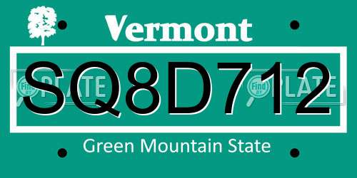 SQ8D712 Vermont License Plate