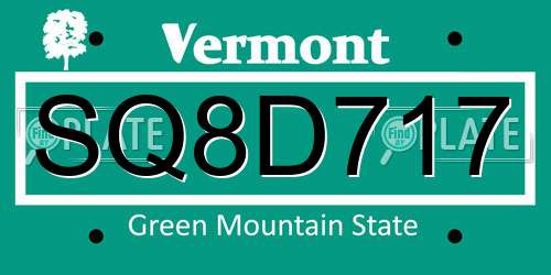 SQ8D717 Vermont License Plate