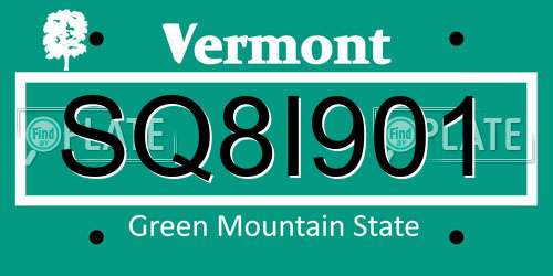 SQ8I901 Vermont License Plate