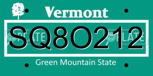 SQ8O212 Vermont License Plate