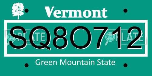 SQ8O712 Vermont License Plate