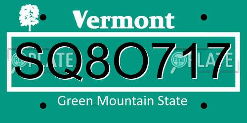 SQ8O717 Vermont License Plate
