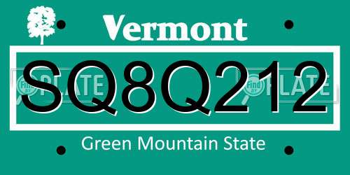 SQ8Q212 Vermont License Plate