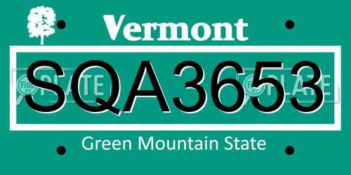 SQA3653 Vermont License Plate