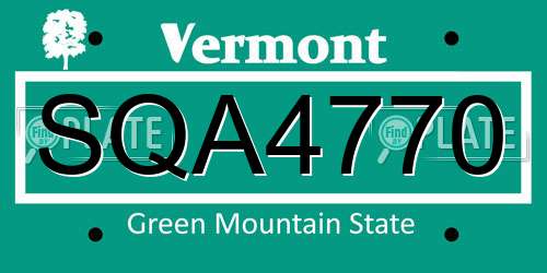 SQA4770 Vermont License Plate