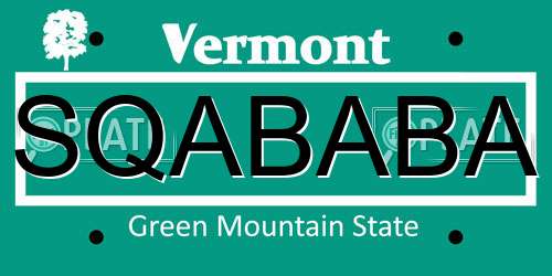SQABABA Vermont License Plate