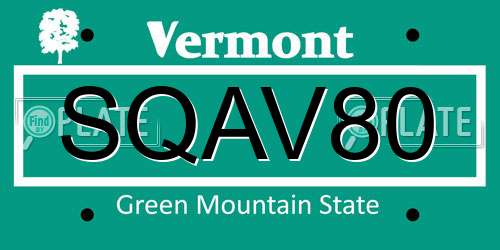 SQAV80 Vermont License Plate