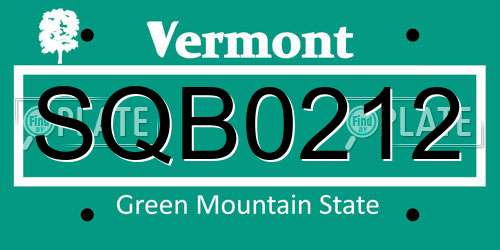 SQB0212 Vermont License Plate