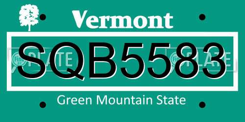 SQB5583 Vermont License Plate