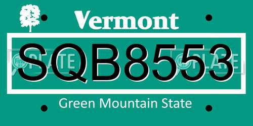 SQB8553 Vermont License Plate