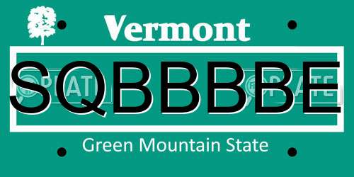 SQBBBBE Vermont License Plate