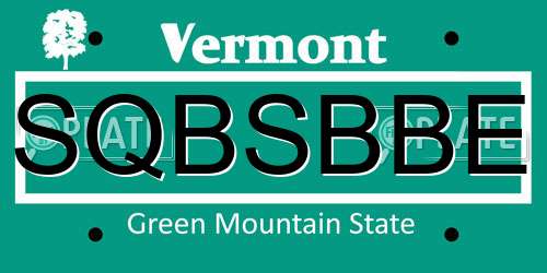 SQBSBBE Vermont License Plate