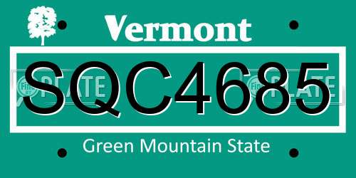 SQC4685 Vermont License Plate