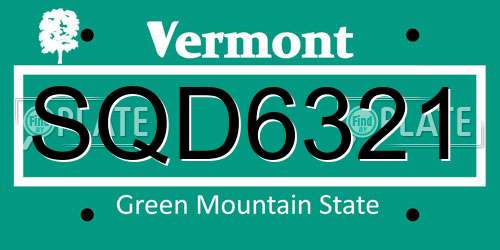 SQD6321 Vermont License Plate