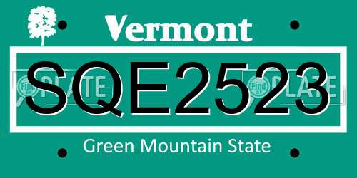 SQE2523 Vermont License Plate
