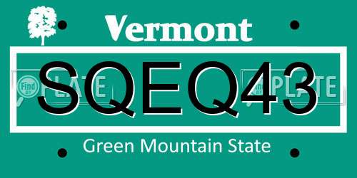 SQEQ43 Vermont License Plate