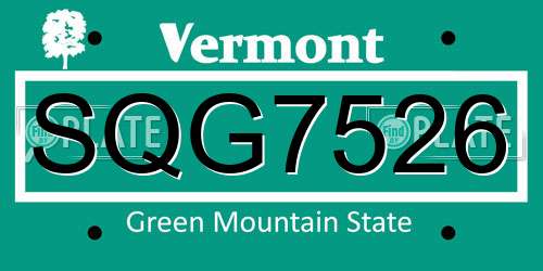 SQG7526 Vermont License Plate