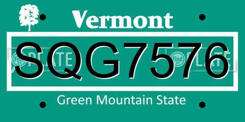 SQG7576 Vermont License Plate