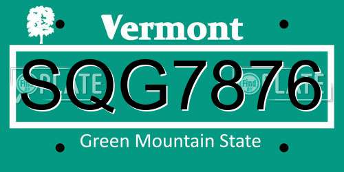 SQG7876 Vermont License Plate
