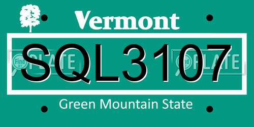 SQL3107 Vermont License Plate