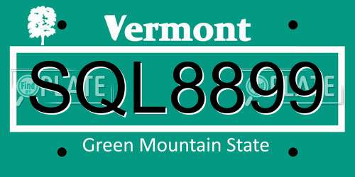 SQL8899 Vermont License Plate