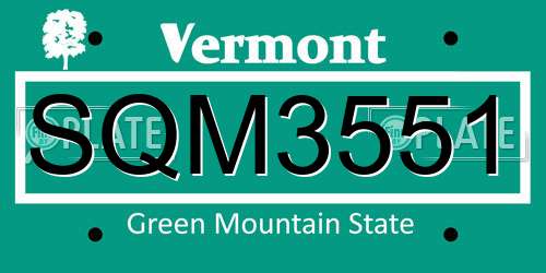 SQM3551 Vermont License Plate