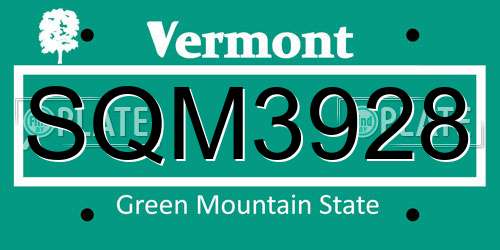 SQM3928 Vermont License Plate