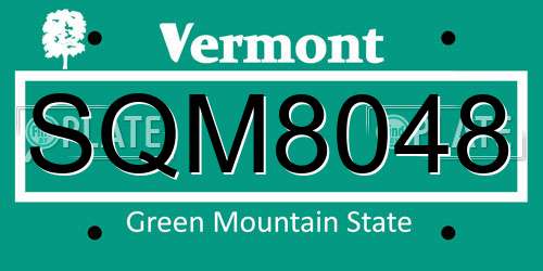 SQM8048 Vermont License Plate