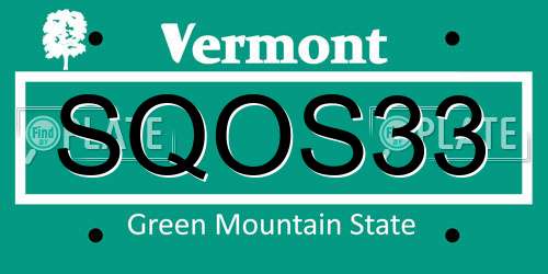 SQOS33 Vermont License Plate