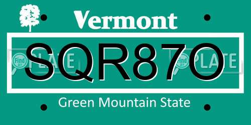 SQR87O Vermont License Plate