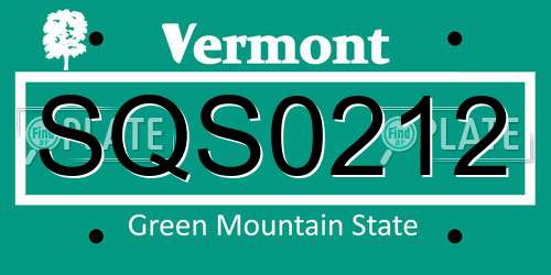 SQS0212 Vermont License Plate