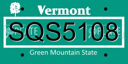 SQS5108 Vermont License Plate
