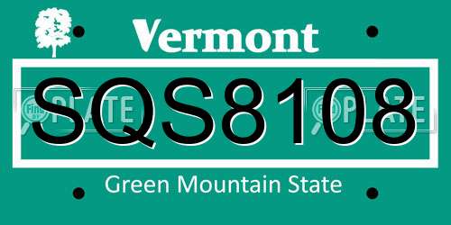 SQS8108 Vermont License Plate