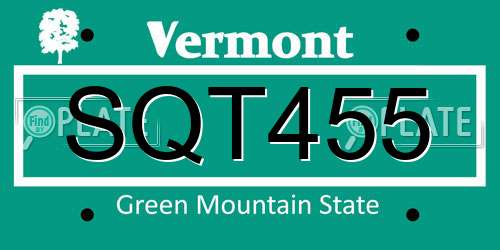 SQT455 Vermont License Plate